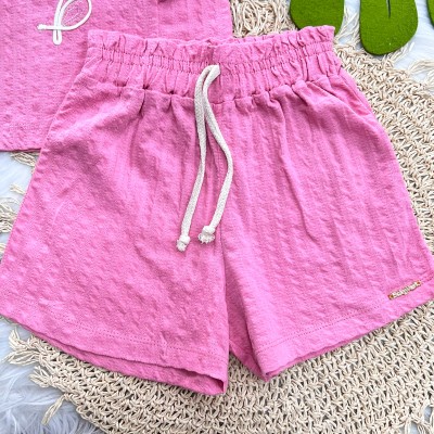 Conj. Blusa Flor de Crochê e Short - Rose
